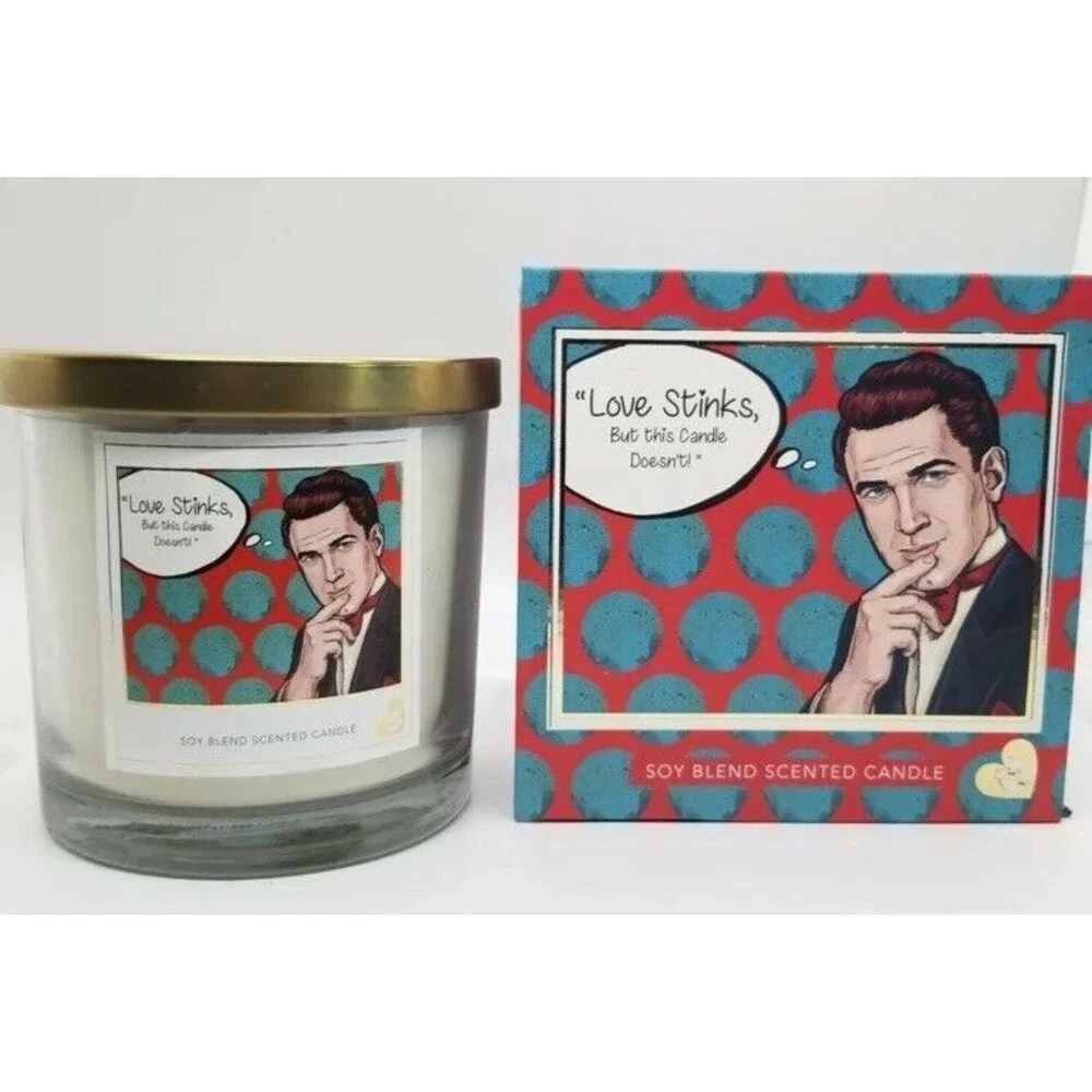 NEW! Huntington Home Pop Art 14 oz Soy Blend Jar Candle Love Stinks w/ Gift Box
